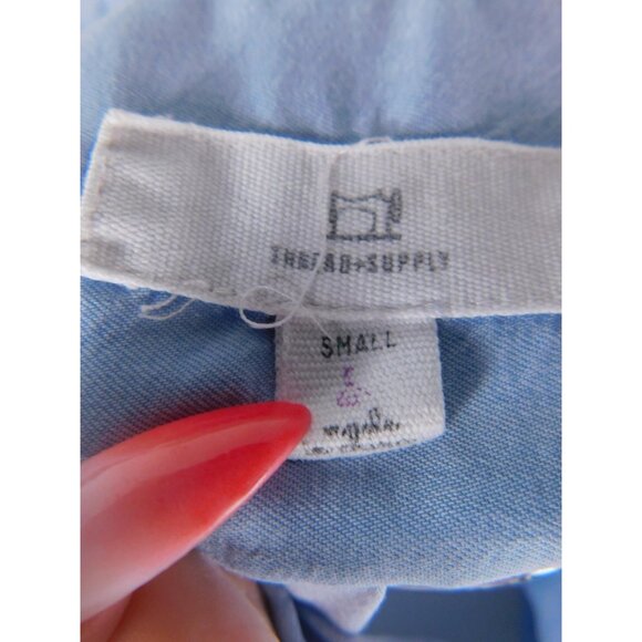 Thread Supply Shirt Womens Small Light Blue Tencel Button Front Short Sleeve - Picture 10 of 12
